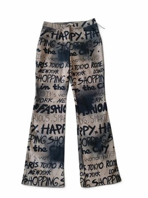 Vintage Y2K Madonna Graffiti Print Flare Pants Mall Goth Cyber Punk 2000s M 38