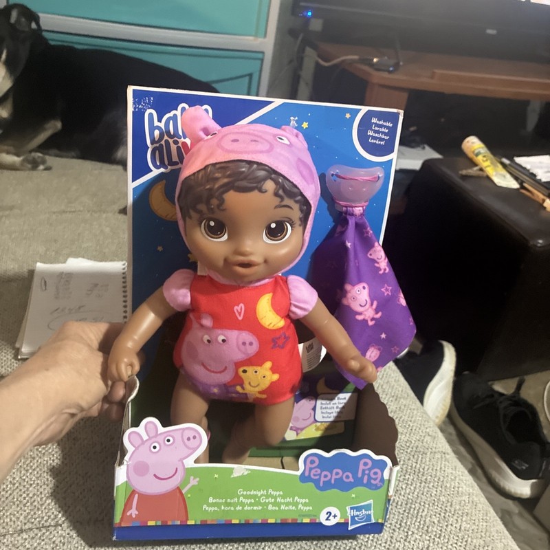 Baby Alive Goodnight Peppa Doll, Peppa Pig Toy, Black Hair, With Book, Paci