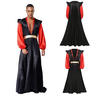 Herren Arabische Arabian Kostüm Tiefe V-ausschnitt Robe mit Cape Halloween