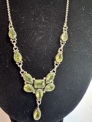 ANDREA JAYE 925 STERLINGSILBER ZARTE PERIDOT BAUMELNDE 18'' HALSKETTE SAMMELN.