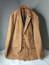Orvis Mens Leather Suede 2 Button Down Coat Size XXL 46