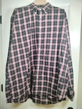 Vtg Burberry London XXL Plaid Burgundy Navy Button Front Shirt Made in USA