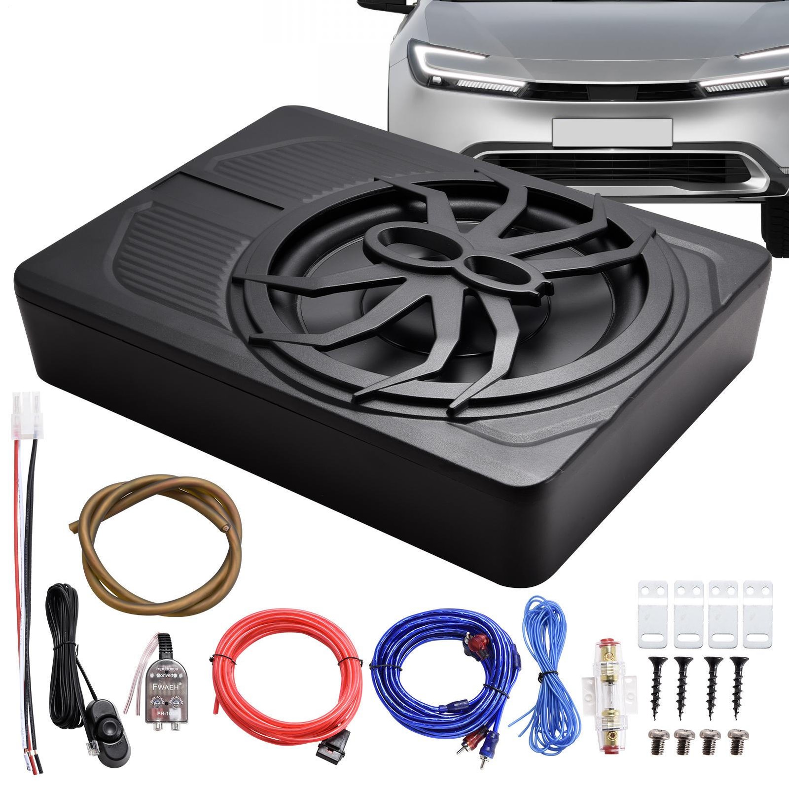 12V 10-Inch Powered Under-Seat Car Subwoofer with Amp Kit - New