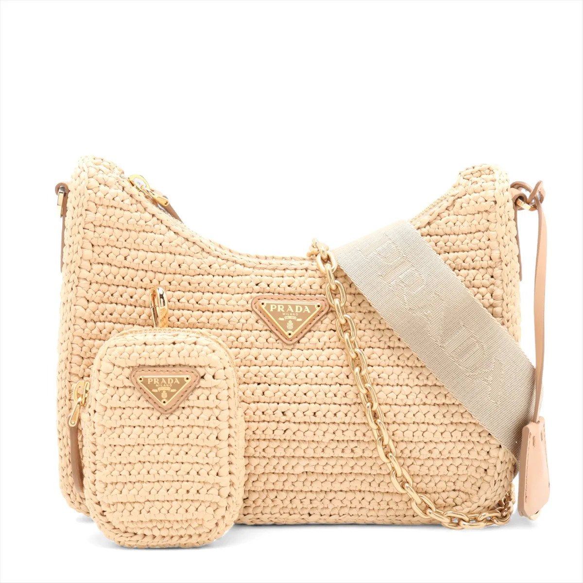 Prada raffia x leather 2 Way Shoulder Bag Beige
