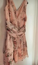 Parisian Floral Dress Pink Chiffon Summer Tea Dress Size UK 6 New