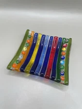 Vtg Murano Style Rainbow Milliefiore Fused Art Glass 3.5” Trinket/Jewelry Dish