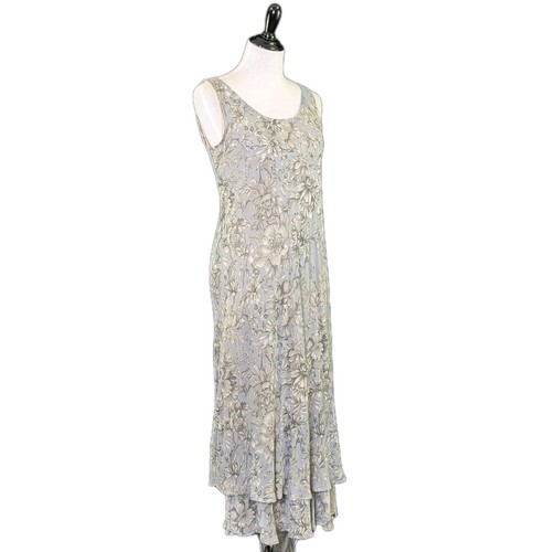 NEU Carole Little Kleid Maxi Lagenlook Viskose gefüttert ärmellos grau geblümt GR 6 - Bild 2 von 16