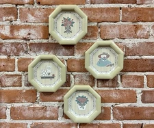 Set Of 4 Vintage Burwood Products Co Wall Plaques Almond Finished Framed Prints.