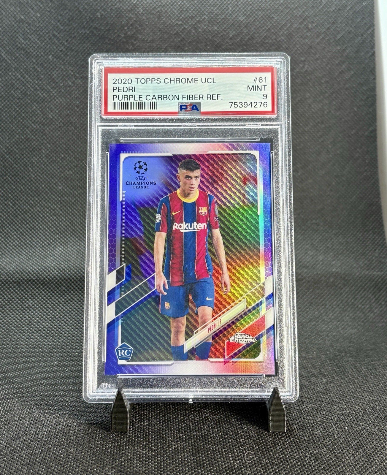 Pedri - 2020 Topps Chrome UCL Purple Carbon Fiber Refractor PSA 9 #61