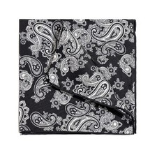 Men's 100 Silk Black White Paisley Pocket Square Hand Rolled Business11.8" 30cm