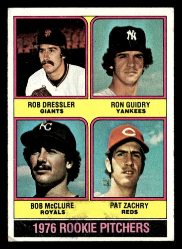 Ron Guidry / Bob McClure / Pat Zachry 1976 Topps Rookie Card #599 Corner Crease)