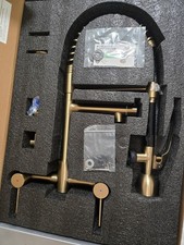 Commercial Pull Down Bridge Kitchen Sink Faucet with Sprayer Gold Finish