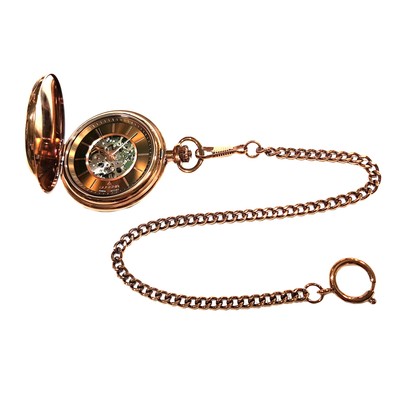 Dugena 4460977 Savonette Pocket Watch Manual Wind Skeletonized Bronze with ...