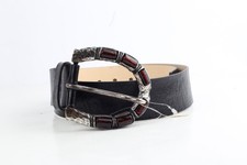 Black Leather Oversized Buckle Adjustable Waist Belt Statement Edgy Y2K Size 46