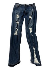 Indigo Rein Women Blue Denim Skinny Leg Distressed Jeans Size 11