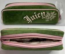 VTG Juicy Couture Velour Cosmetic Makeup Pencil Case Bag Travel Green Pink Y2K