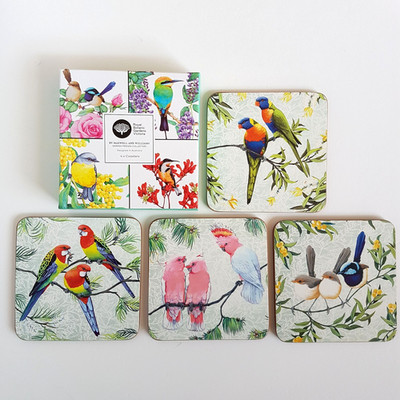 Birds of Australia COASTER SET Royal Botanic Gardens Victoria Katherine Castle