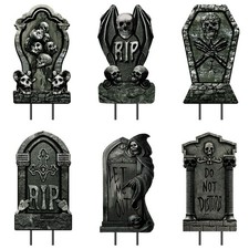 6 Pack Halloween Tombstone Yard Signs with Stakes, Graveyard Decorations