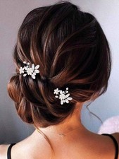 2 PCS Bride Wedding Hair Pins Silver Crystal Bridal Accessories Pearl Flower