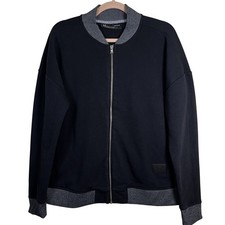 Under Armour Threadborne Fleece Bomber Jacket Women's L Black Zip Activewear