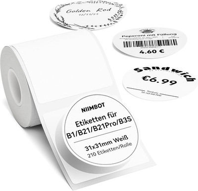 Etiketten für B1 B21 B3S Etikettendrucker, 31 x 31mm 210 Etiketten pro Rolle, 1