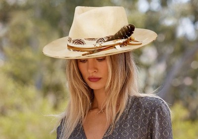 Beige burned Wide-Brim Felt Hat Hand Burned Fedora, Beige Ombré Wool Felt Hat, Floral  main image 2