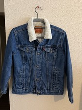 Levis Kids Sherpa Collar Denim Trucker Jacket Dark Wash Blue Size L