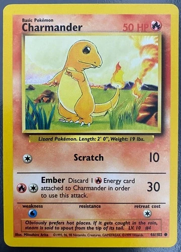 POKEMON BASE SET UNLIMITED CHARMANDER 46/102 WOTC NINTENDO 1999 MP CONDITION