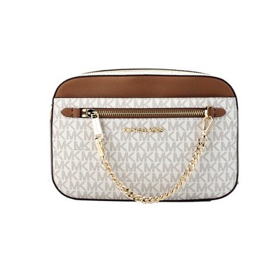 Michael Kors East West Signature PVC Zip Chain Crossbody Bag Purse