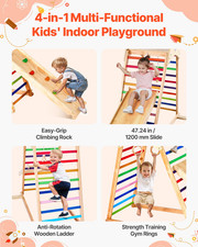 VEVOR Indoor Playground Jungle Gym, 4-in-1 Wooden Indoor Playground Playset with