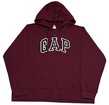 Gap Burgundy Full Zip Hoodie Crew Neck Long Sleeve Logo Accent Women