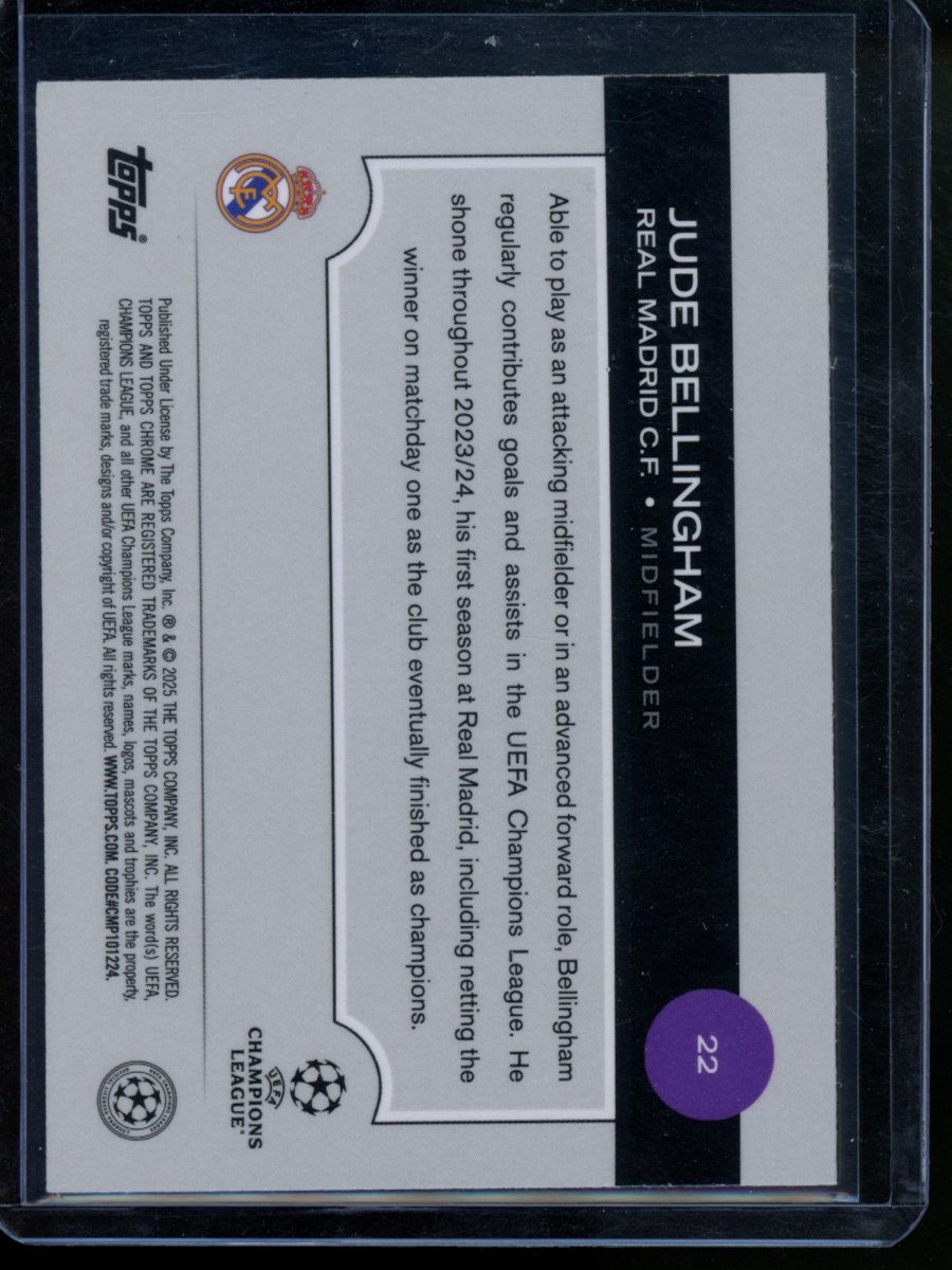 2024-25 Topps Chrome UEFA Club Competitions #22 Jude Bellingham Purple view 2