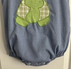 ZUCCINI-6M-Baby Boy Bubble Romper-Blue Mini-Check-Embroidered Turtle Front/Back — photo 4