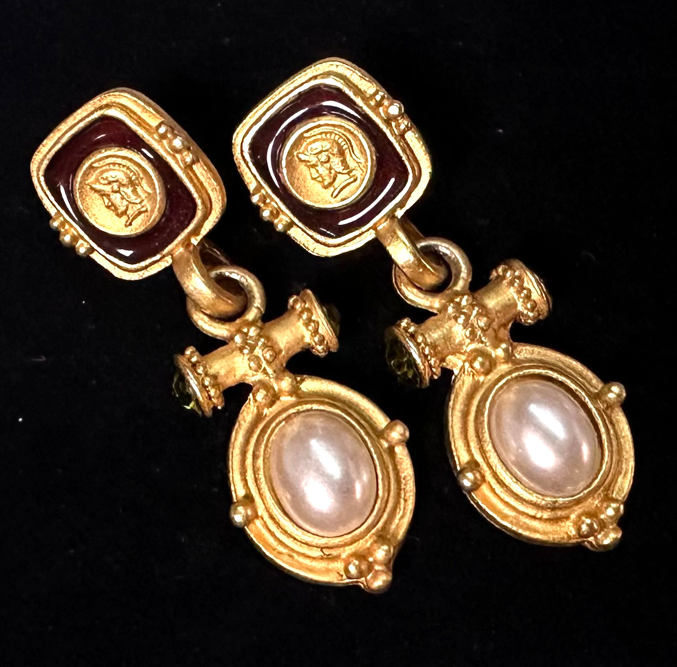 Vtg Costume Faux Pearl Enamel Gold Tone Pierced Earrings Jewelry Lot J