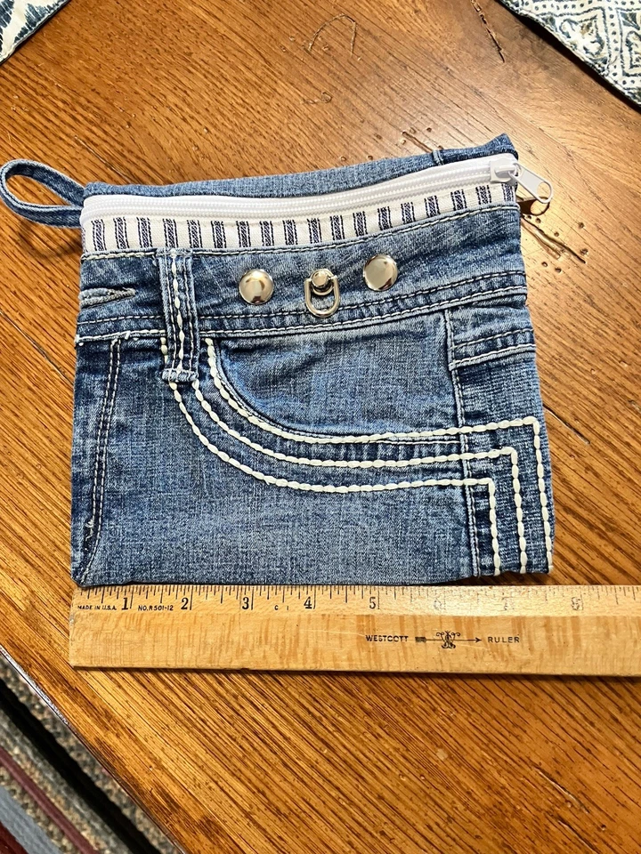 Grunge Makeup Bag Zippered Pouch Denim Upcycled Jeans Hippie Boho Moto Biker - Изображение 4 из 4