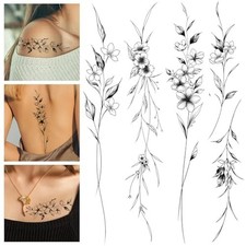 12 Sheets Long Flowers Vine Leaves Plant Temporary Tattoos for Women