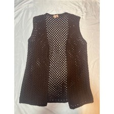Vintage Rose Brown Crochet Vest Orlon Acrylic Open Knit Sleeveless Cardigan