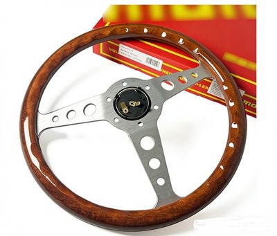 Neu MOMO 350mm Heritage Indy Silber Woodgrain Mahogany Wood Steering Wheel