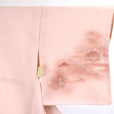Used Silk Houmongi Kimono Pink Landscape, Lined, Women's M-L