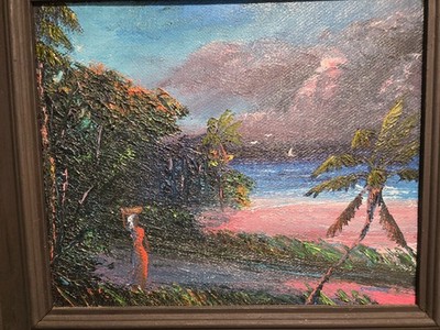 oil painting , C Wheeler, Florida Highwaymen. lady by shore New Price Aug 13
