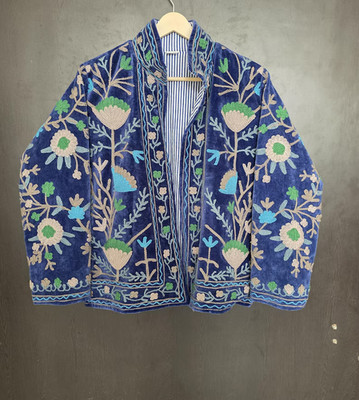 Suzani Canvas Jacke Boho Blumen Stickerei Gr. M / Suzani Embroidered Jacket Size