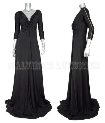 JUST CAVALLI BY ROBERTO CAVALLI GOWN BLACK JERSEY DRESS CHAIN DETAIL $1066 SMALL