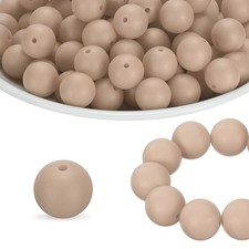 180Pcs, Silicone Beads 9mm Round Rubber Focal Beads Bulk Soft Beige