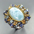Jewellery 28 ct Natural Larimar Ring 925 Sterling Silver Size 8 /R450542