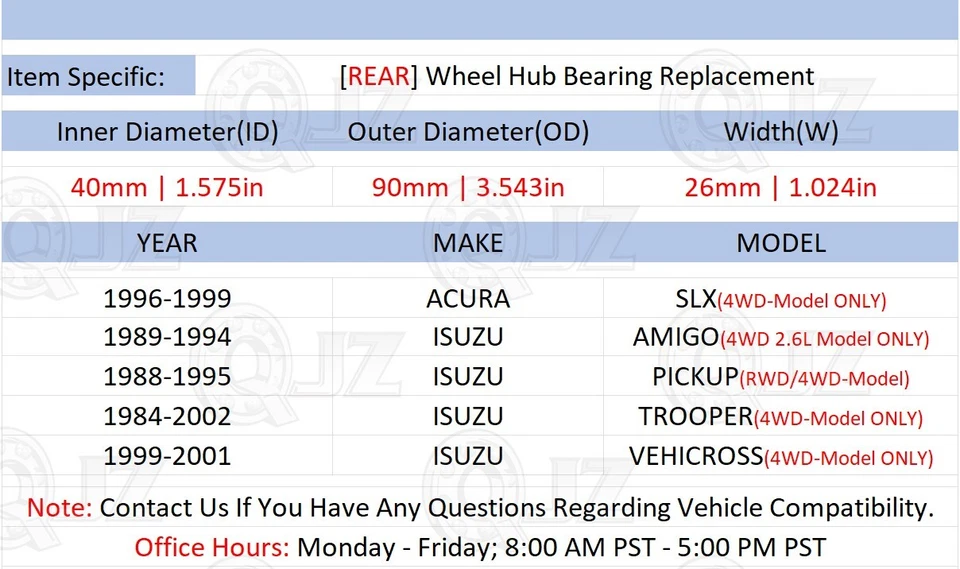 [REAR(Qty.2)] New Wheel Hub Bearing Unit For 1996-1999 Acura SLX SUV 4WD-Model - Image 2 of 4