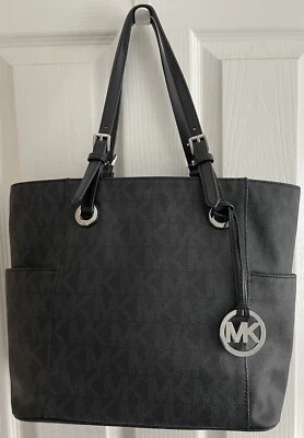 Michael Kors Jet Set Item Black East West Signature Tote Bag Immaculate Genuine