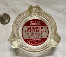 Rare “ADVERTISING ASHTRAY” SOUDER CALENDER CO. “Bouncing Ashtray”