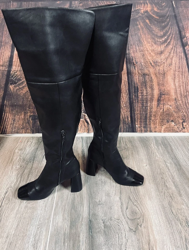 BOTA CHARLES DAVID TERRELL NEGRA POR ENCIMA DE LA RODILLA GORRA BRILLANTE PUNTERA TALLA 9,5 M Foto 3 de 4