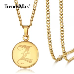 Authentic Gold Plated Monogram Initial Disc Pendant Necklace Curb Chain