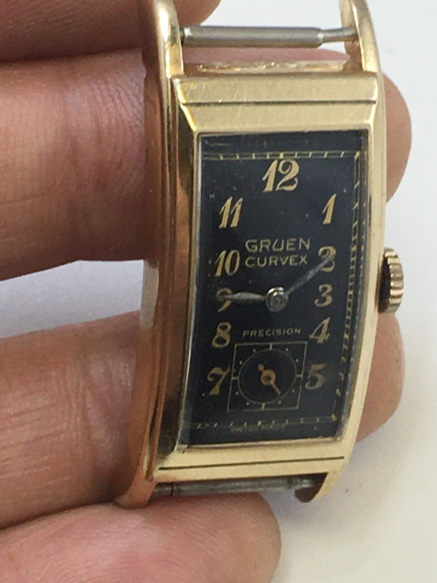 Vintage Gruen Curvex Precision Black dial 14k Gold Filled Case